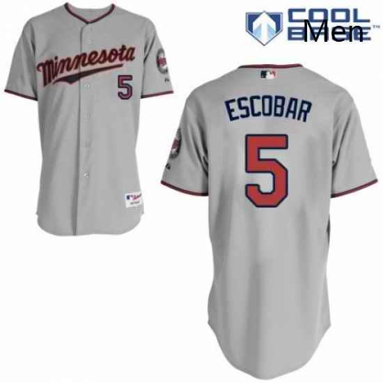 Mens Majestic Minnesota Twins 5 Eduardo Escobar Authentic Grey Road Cool Base MLB Jersey